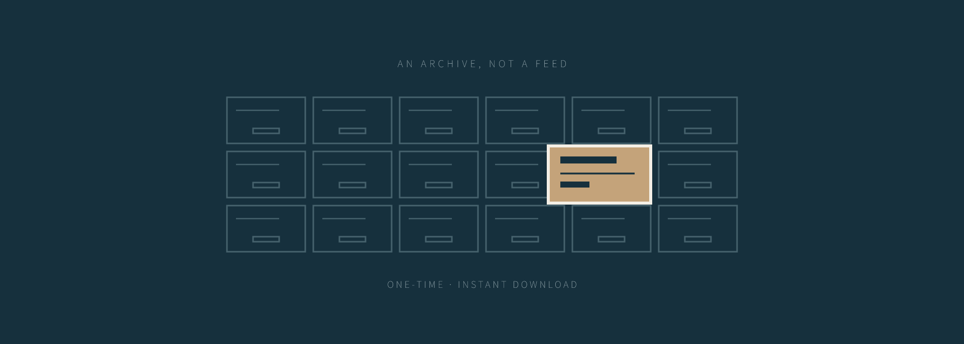 An archive of drawers with one pulled open, marked out in tan